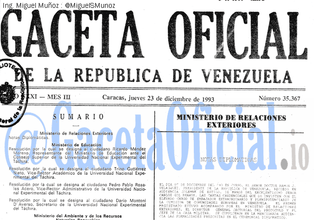 Gaceta Oficial 35367 del 23 Diciembre 1993