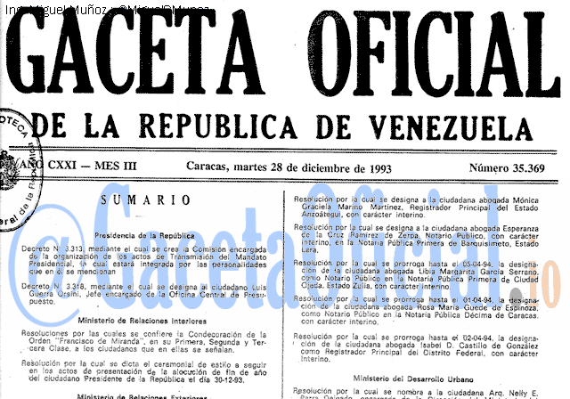 Gaceta Oficial 35369 del 28 Diciembre 1993