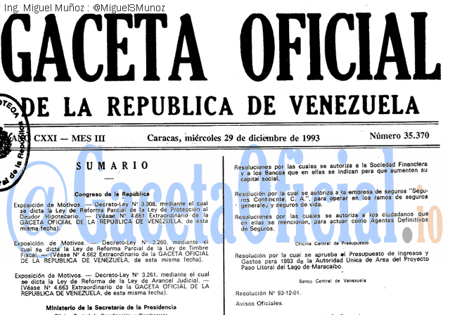 Gaceta Oficial 35370 del 29 Diciembre 1993