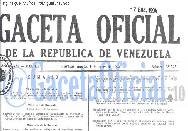Gaceta Oficial 35373 del 4 Enero 1994