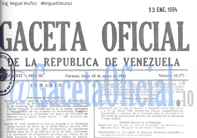 Gaceta Oficial 35377 del 10 Enero 1994
