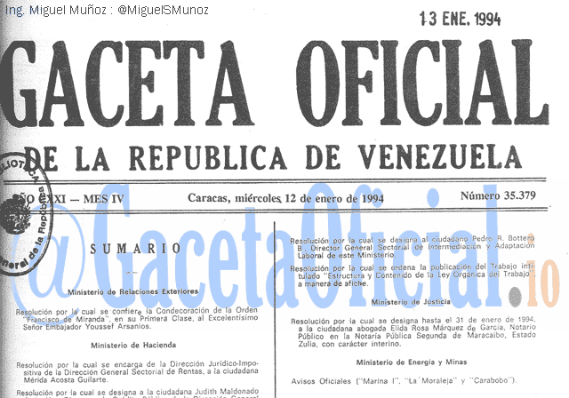 Gaceta Oficial 35379 del 12 Enero 1994