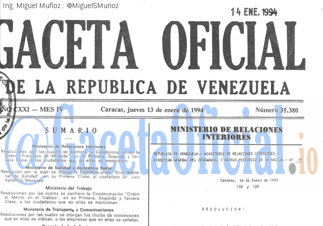 Gaceta Oficial 35380 del 13 Enero 1994