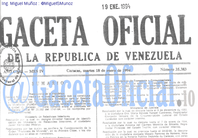 Gaceta Oficial 35383 del 18 Enero 1994