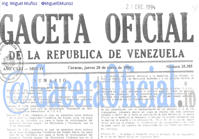 Gaceta Oficial 35385 del 20 Enero 1994