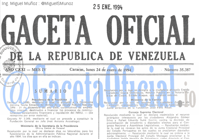 Gaceta Oficial 35387 del 24 Enero 1994