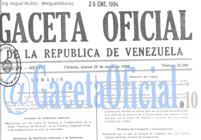 Gaceta Oficial 35388 del 25 Enero 1994