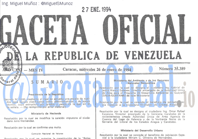 Gaceta Oficial 35389 del 26 Enero 1994