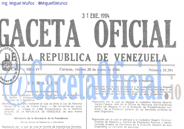 Gaceta Oficial 35391 del 28 Enero 1994