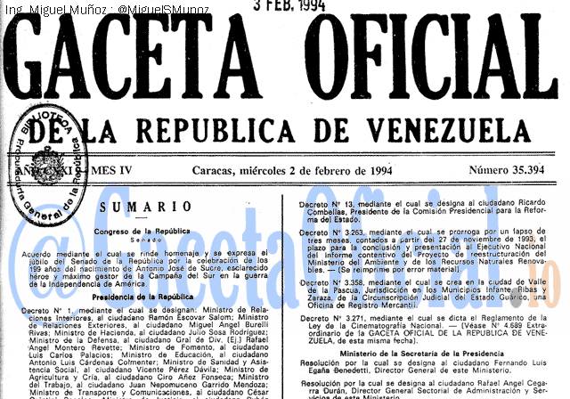 Gaceta Oficial 35394 del 2 Febrero 1994