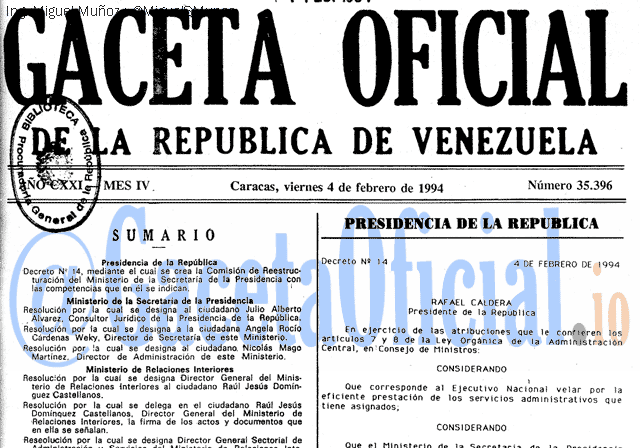 Gaceta Oficial 35396 del 4 Febrero 1994
