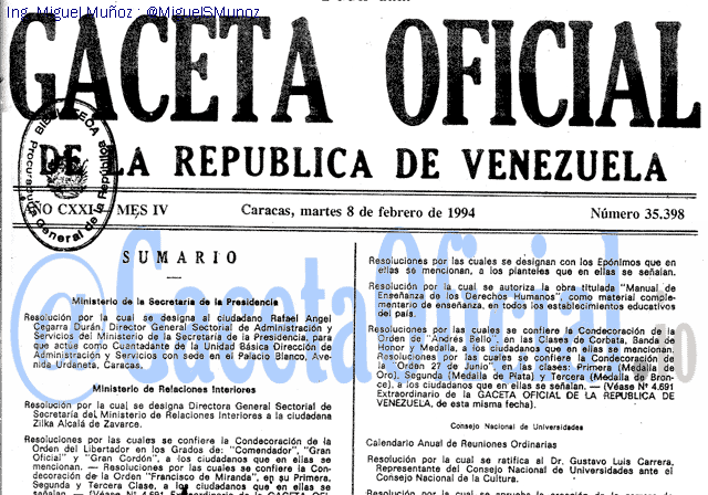 Gaceta Oficial 35398 del 8 Febrero 1994