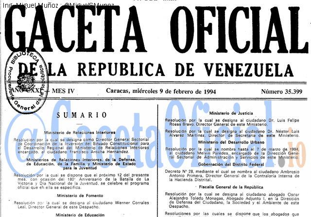 Gaceta Oficial 35399 del 9 Febrero 1994