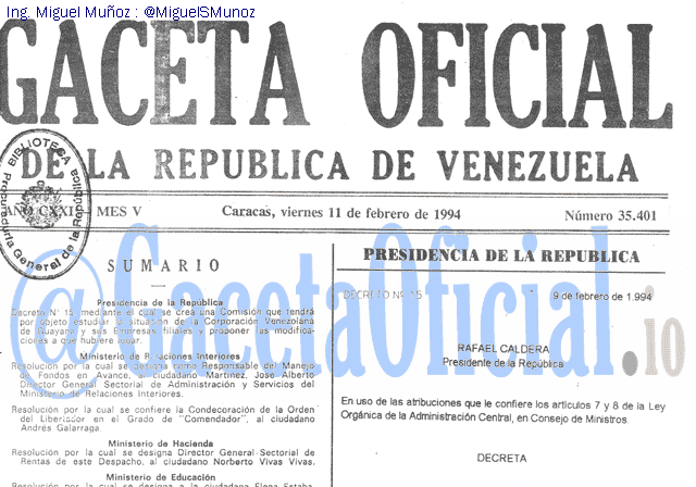 Gaceta Oficial 35401 del 11 Febrero 1994