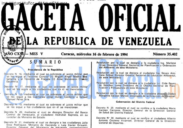 Gaceta Oficial 35402 del 16 Febrero 1994