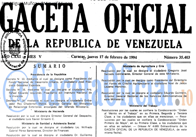 Gaceta Oficial 35403 del 17 Febrero 1994