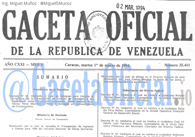 Gaceta Oficial 35411 del 1 Marzo 1994