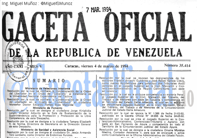 Gaceta Oficial 35414 del 4 Marzo 1994