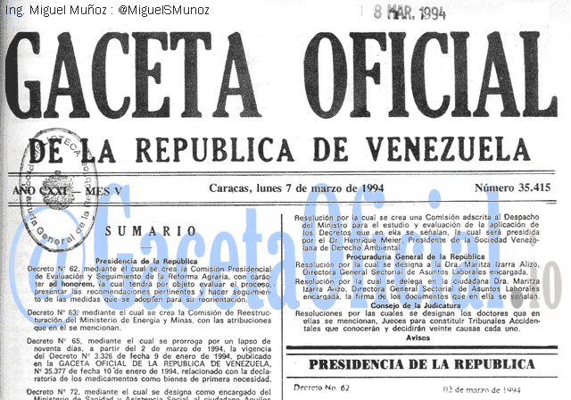Gaceta Oficial 35415 del 7 Marzo 1994
