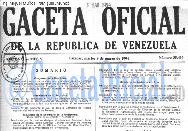 Gaceta Oficial 35416 del 8 Marzo 1994