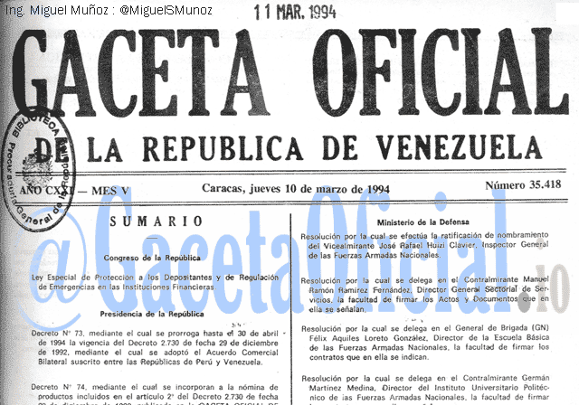 Gaceta Oficial 35418 del 10 Marzo 1994