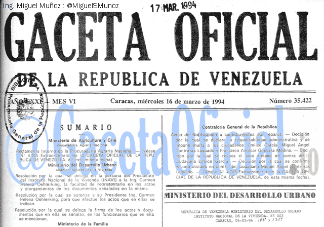 Gaceta Oficial 35422 del 16 Marzo 1994