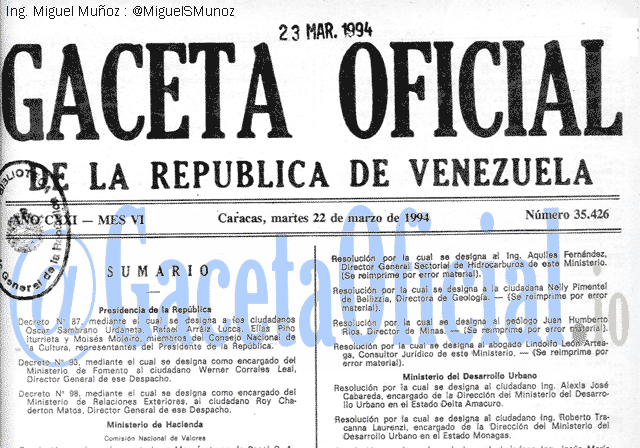 Gaceta Oficial 35426 del 22 Marzo 1994