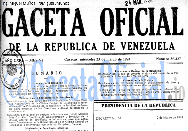 Gaceta Oficial 35427 del 23 Marzo 1994