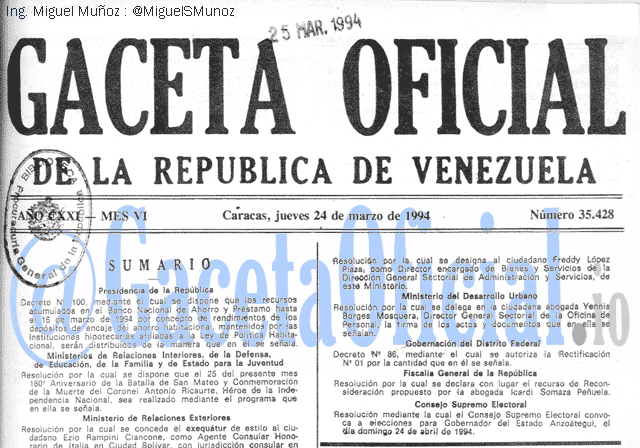 Gaceta Oficial 35428 del 24 Marzo 1994