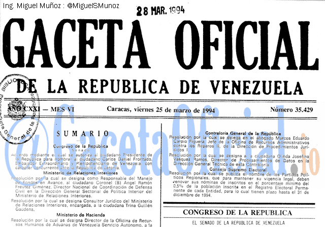 Gaceta Oficial 35429 del 25 Marzo 1994