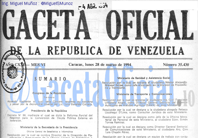 Gaceta Oficial 35430 del 28 Marzo 1994