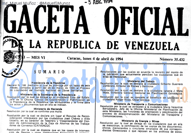 Gaceta Oficial 35432 del 4 Abril 1994