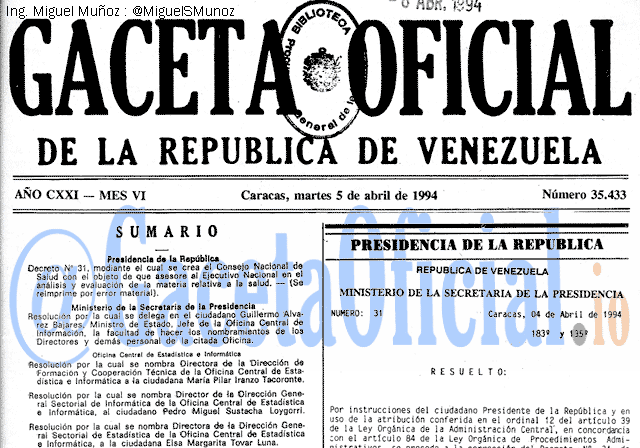Gaceta Oficial 35433 del 5 Abril 1994