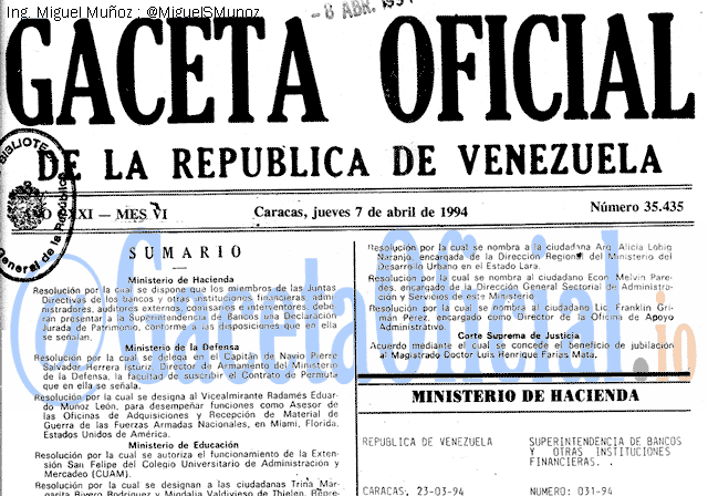 Gaceta Oficial 35435 del 7 Abril 1994