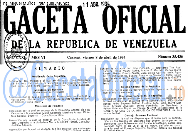 Gaceta Oficial 35436 del 8 Abril 1994