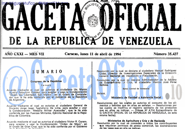 Gaceta Oficial 35437 del 11 Abril 1994