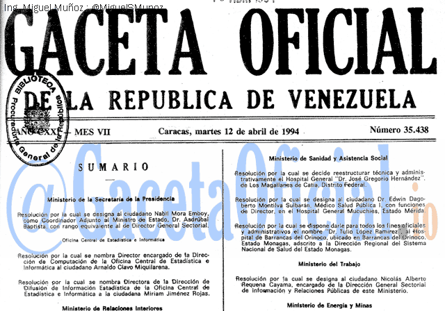 Gaceta Oficial 35438 del 12 Abril 1994