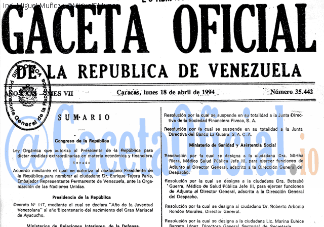 Gaceta Oficial 35442 del 18 Abril 1994