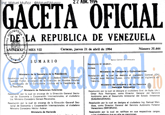 Gaceta Oficial 35444 del 21 Abril 1994