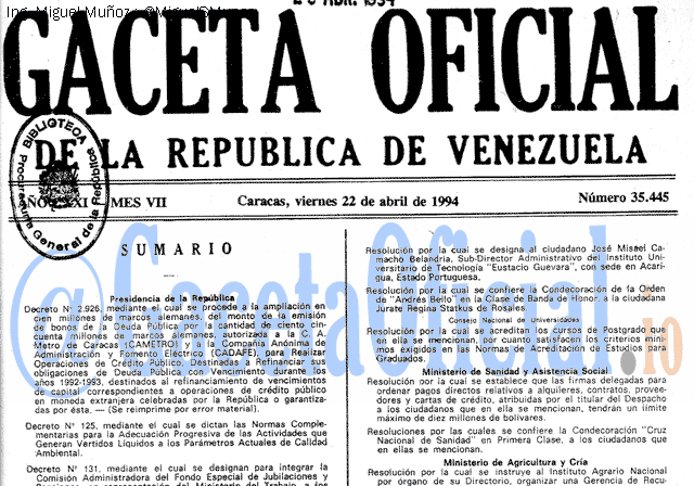 Gaceta Oficial 35445 del 22 Abril 1994