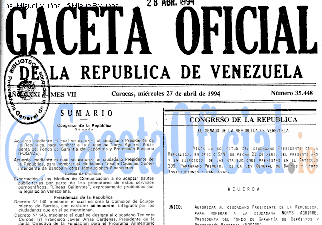 Gaceta Oficial 35448 del 27 Abril 1994