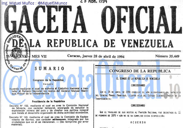 Gaceta Oficial 35449 del 28 Abril 1994