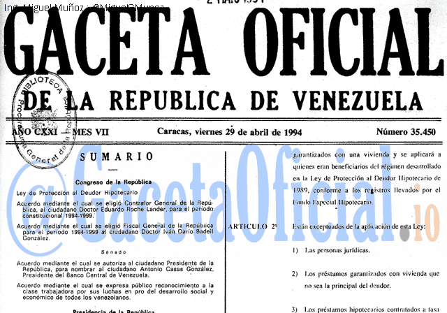 Gaceta Oficial 35450 del 29 Abril 1994