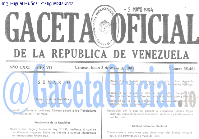 Gaceta Oficial 35451 del 2 Mayo 1994