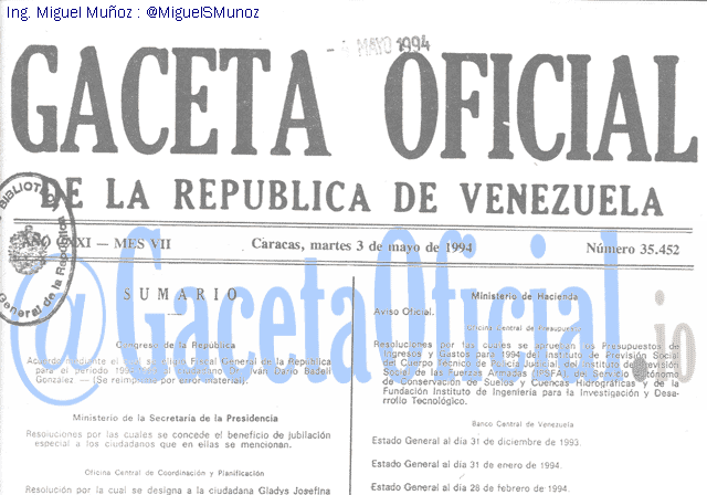 Gaceta Oficial 35452 del 3 Mayo 1994