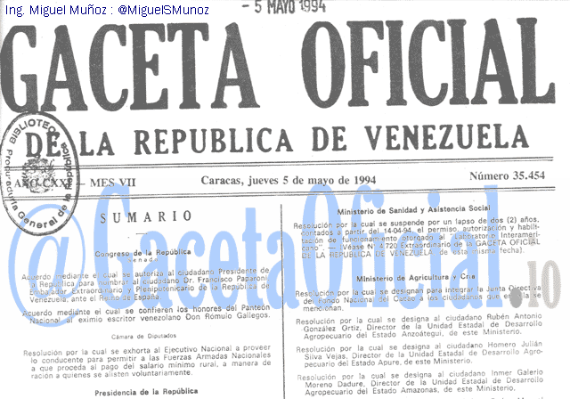 Gaceta Oficial 35454 del 5 Mayo 1994