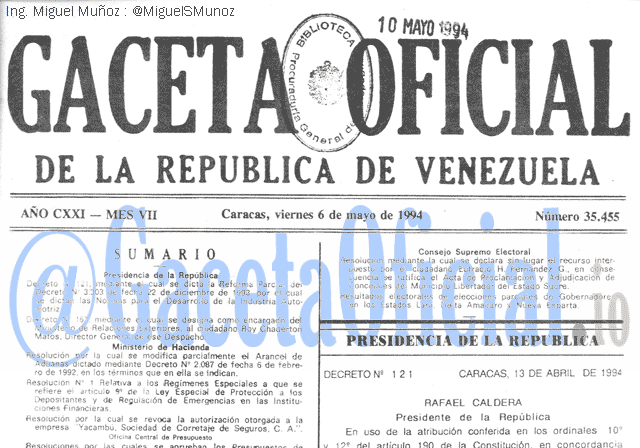 Gaceta Oficial 35455 del 6 Mayo 1994