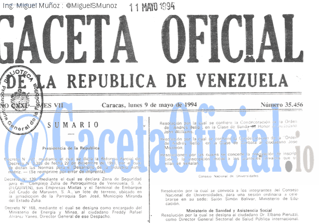 Gaceta Oficial 35456 del 9 Mayo 1994
