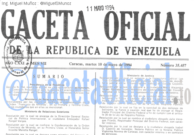 Gaceta Oficial 35457 del 10 Mayo 1994