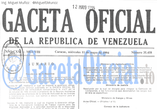 Gaceta Oficial 35458 del 11 Mayo 1994